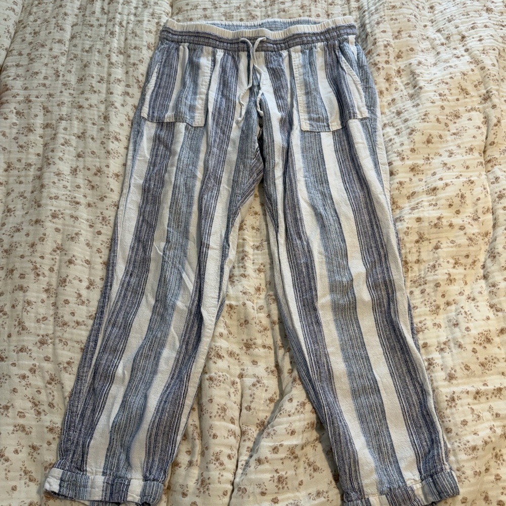 Women’s Blue and White Striped Drawstring Pants